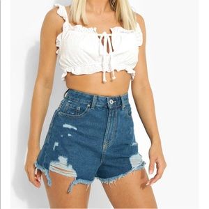 New High Waist Distressed Jean Shorts